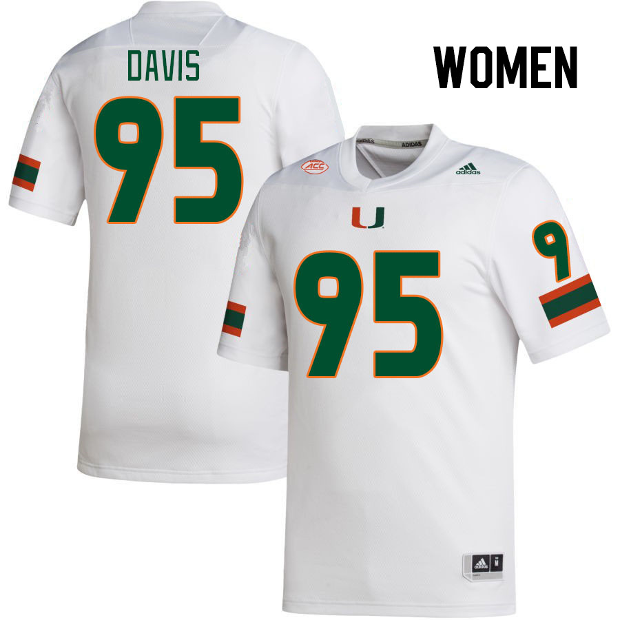 Women #95 Thomas Davis Miami Hurricanes College Football Jerseys Stitched-White - Click Image to Close